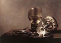 Claesz, Pieter - Still Life with Wine Glass and Silver Bowl